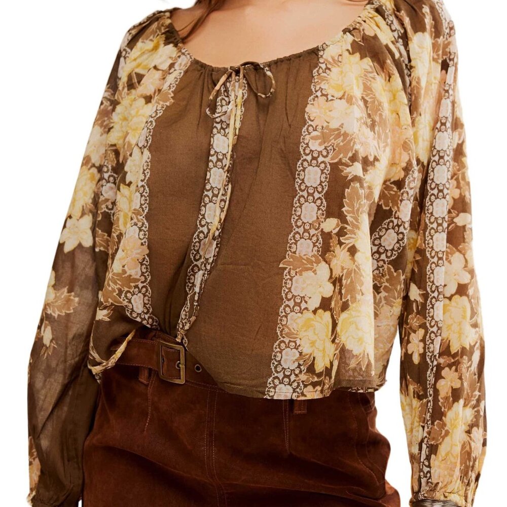 NWT Free People Floral Print Blouse Top Long Sleeve Size XL